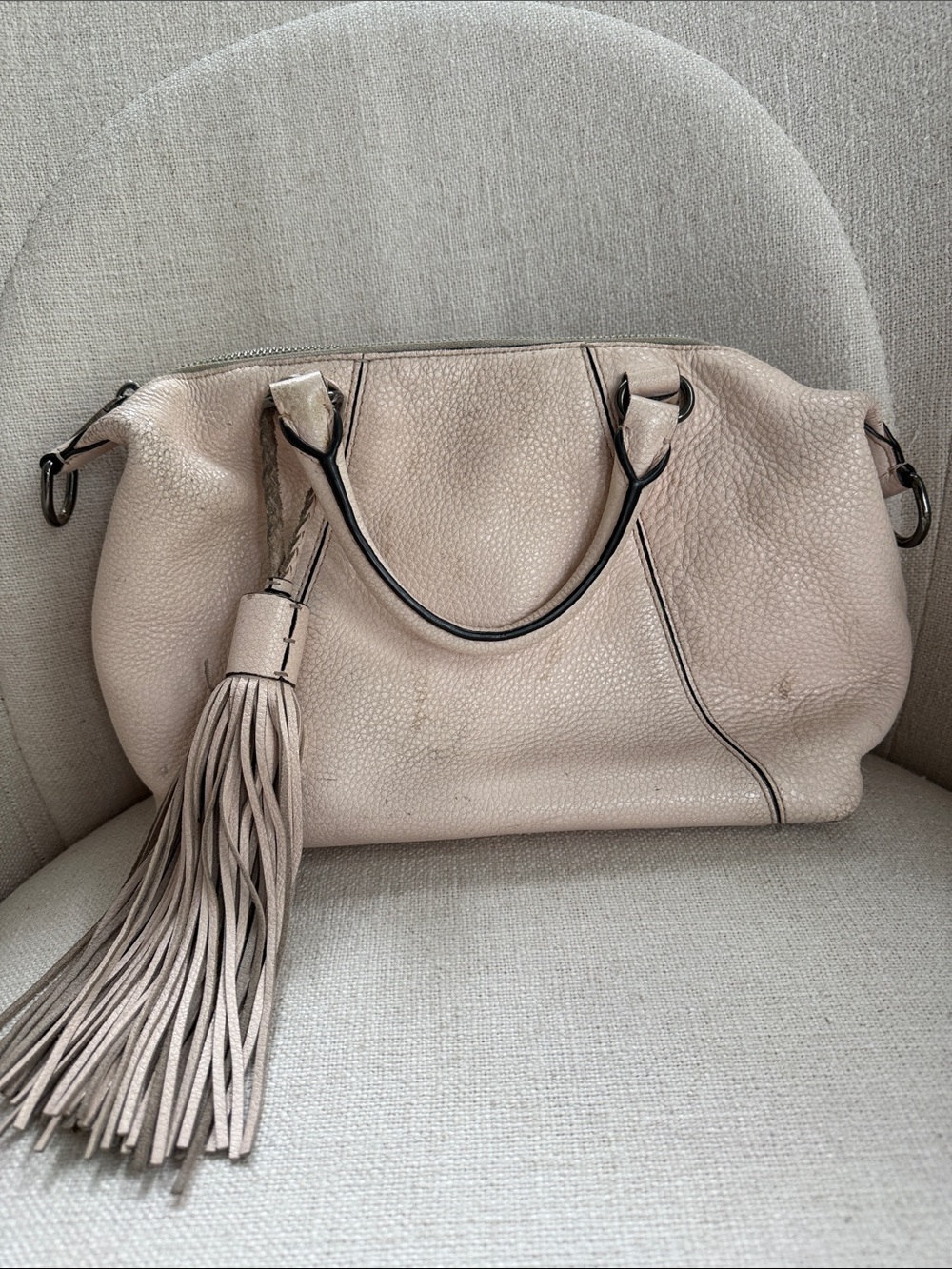 Rebecca Minkoff Blush Pebbled Leather Satchel with Tassel
